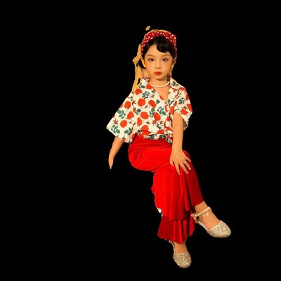 六一儿童节表演服装复古港风花衬衫男女童演出服怀旧幼儿园80年代