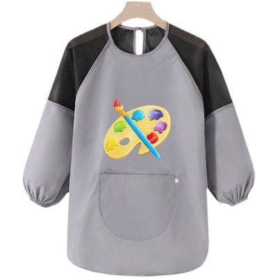 儿童四季透气防水罩衣画室画画反穿衣幼儿园定制logo印字围裙倒挂