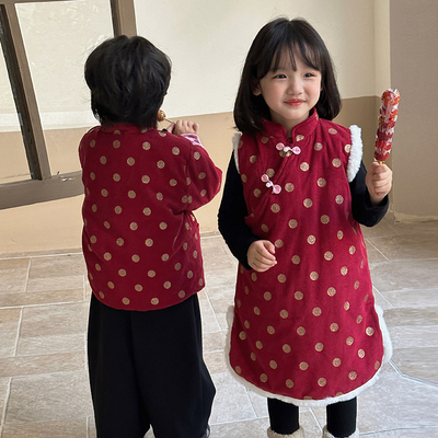 儿童唐装中国风男童棉服女童旗袍拜年汉服冬季宝宝过新年喜庆衣服