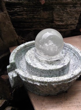 天然喷水流水转运石磨球摆件复古怀旧水晶球石材石磨庭院流水装饰
