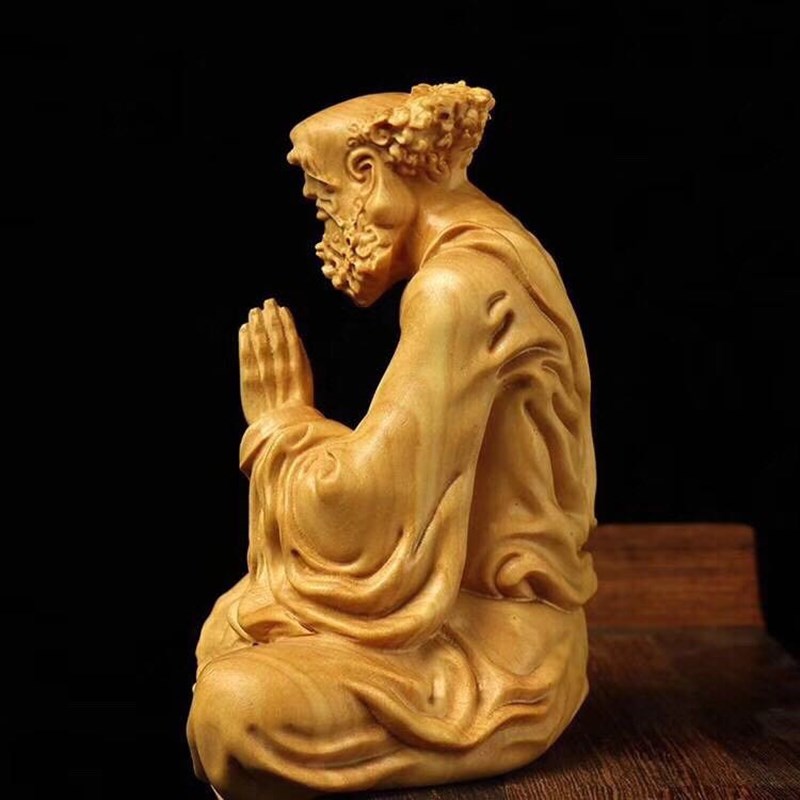 黄杨木沉思达摩桌角摆件书房客厅小摆件工艺品天然实木雕刻木雕