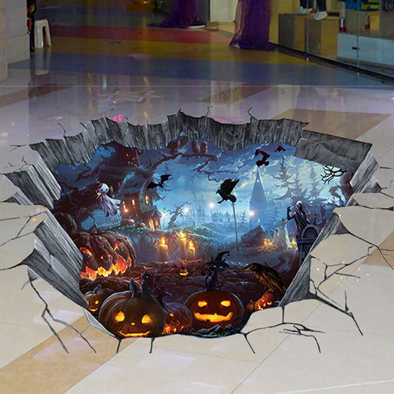 万圣节日3D立体墙贴画展装饰车展布置活动地板商场贴纸学校卡通
