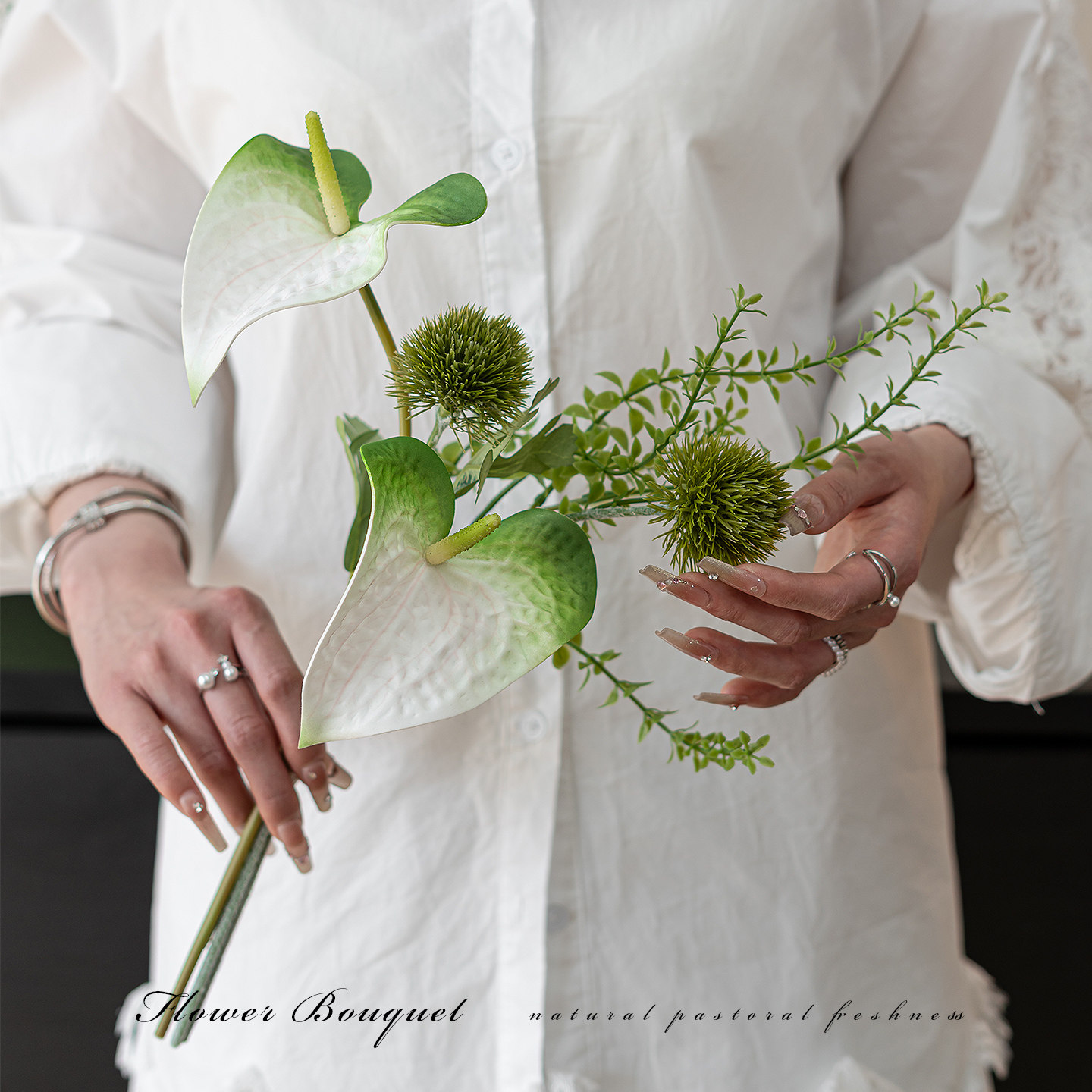 小清新原创心形红掌小草球花束仿真花假花家居客厅餐桌装饰花摆设