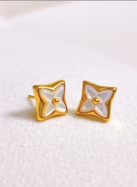 18K金耳钉 老花耳钉 80025