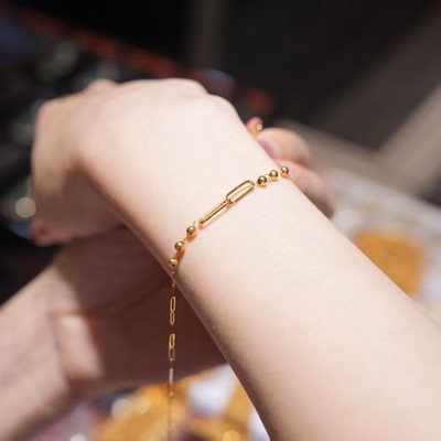 18K金手链 金珠几何手链 80040