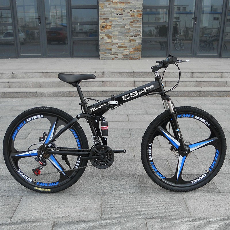 宝马架型山地自行车软尾折叠变速车碟刹女成人车双减震学生单车