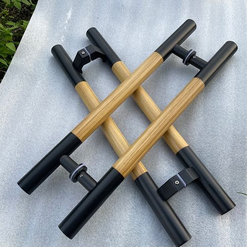 钢化玻璃门拉手哑黑木纹把手木门防火门推拉门黑色圆管木纹拉把手