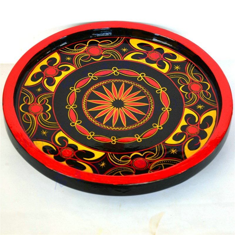 彝族漆器餐具盘子彩绘手工艺品四川大凉山西昌矮脚盘餐具果盘菜盘
