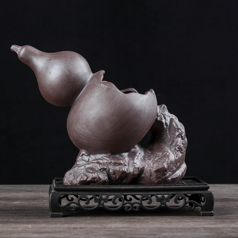 紫砂花盆陶瓷老桩盆异形盆创意手工葫芦盆绿植悬崖盆景盆21*16cm