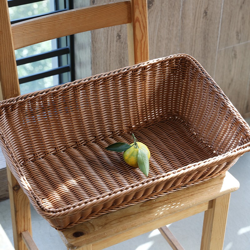 斜口篮藤编水果篮梯形筐收纳筐仿藤编织果蔬篮水果陈列展示筐货架