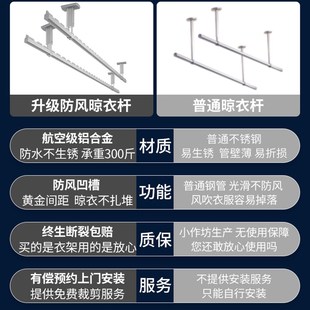固定式 晾衣杆阳台顶装 晾衣架家用防风吊顶晒衣杆一根室外凉衣神器