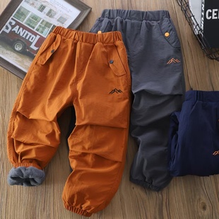 加厚加绒保暖男女童宽松束脚运动裤 儿童防水儿童裤 冬款