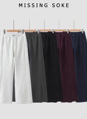 休闲加绒直筒裤女冬季松紧腰抽绳长裤多色百搭6197