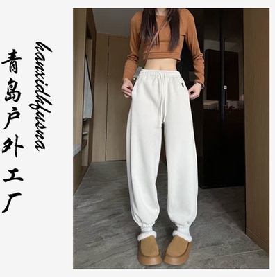 小马美式运动裤女卫裤秋冬加绒加厚小个子简约直筒显瘦束脚休闲裤