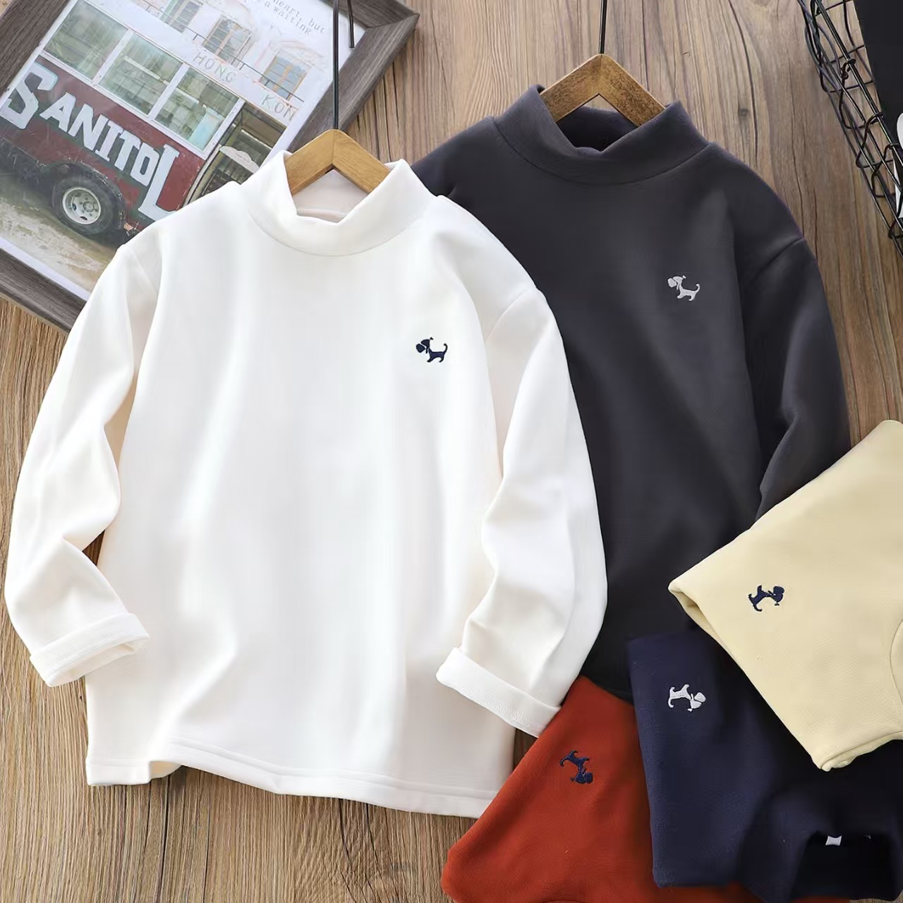 2025新款半高领双面澳粒绒打底衫男女儿童保暖内搭长袖简约上衣