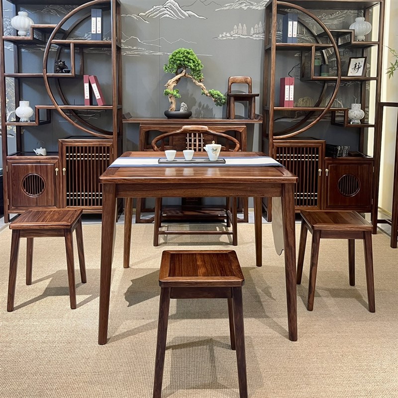 乌金木方桌四方桌实木餐桌椅写字桌茶桌棋牌桌八仙桌中式实木家具