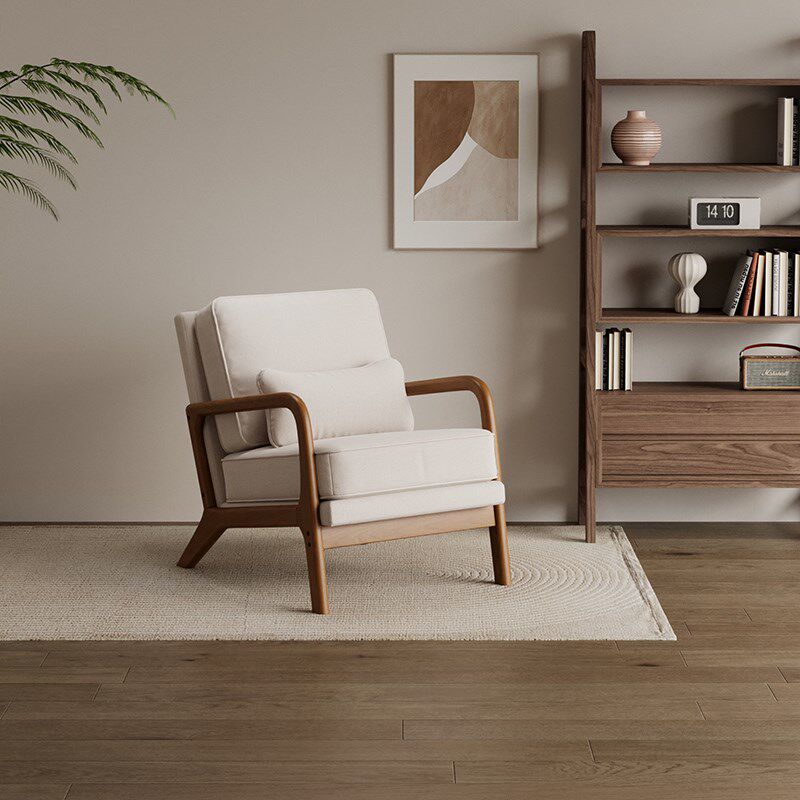 中古风单人休闲沙发椅侘寂复古客厅阳台民接待宿设计师实木单椅子