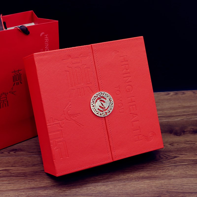 双开红色燕窝包装盒新款高档皮盒溯源码50克100g圆内胆八角礼品盒