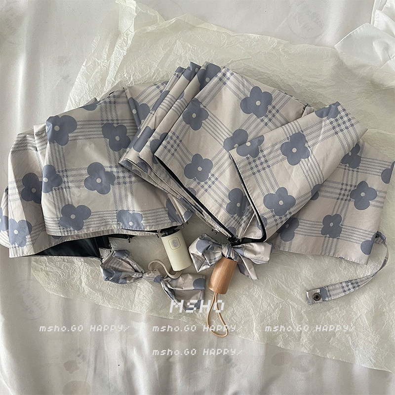 必入!msho定制米兰条纹花~自动晴雨两用折叠遮太阳黑胶雨伞女伞