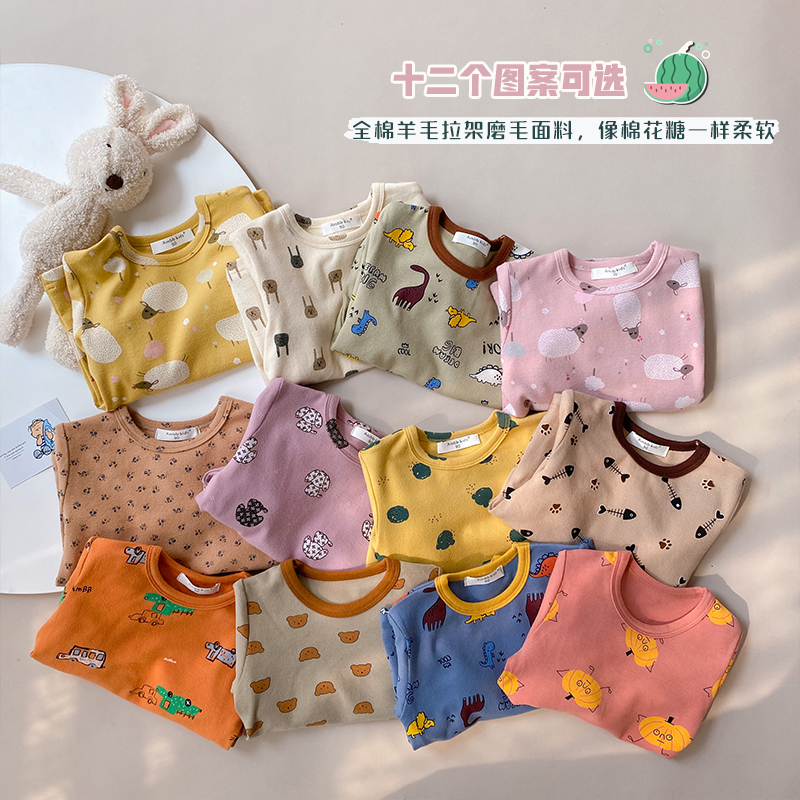 女童冬睡衣套装儿童内衣宝宝羊毛拉架家居服秋衣秋裤全棉磨毛加厚