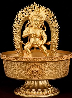 纯铜水陆供家用黑财神供水碗水财神金色紫色立体雕花桌面摆件