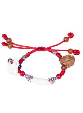 男女婴儿平安宝宝儿童猪惊骨黑狗牙桃木手串红绳手链装饰礼品包邮