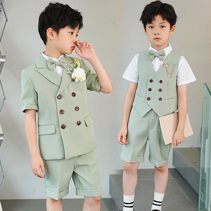 花童礼服男童西装套装夏季英伦洋气儿童主持口才表演钢琴演出西服