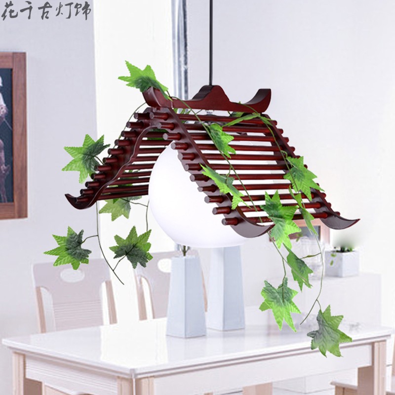 中式田园实木餐吊灯美式乡村小木屋仿古个性创意咖啡厅酒吧阳台灯
