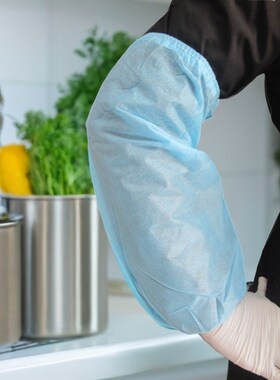 蓝色长款套袖成人PP加厚防护袖套头食堂居家透气厨房工作加工实验