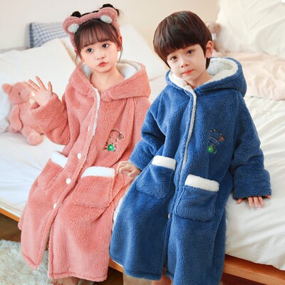 儿童睡袍冬季加厚法兰绒加长宝宝睡衣男童珊瑚绒浴袍女童家居服