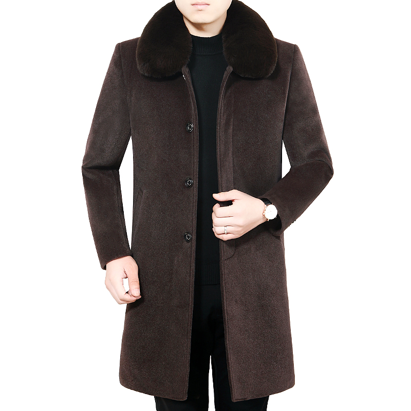 中年男士加绒毛呢大衣冬季中老年男装中长款呢子外套加厚爸爸冬装
