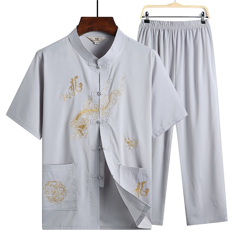 老人唐装男夏季短袖中老年人爸爸中式套装宽松爷爷夏装衣服中国风