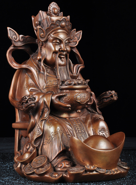 紫铜财神爷摆件文财神招财财神铜像家用客厅店铺供奉神像开业礼品