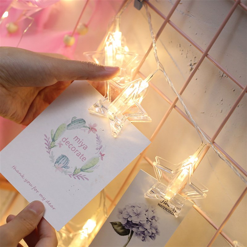 LED五角星星夹子灯串彩灯网红房间宿舍背景生日后备箱装饰照片墙