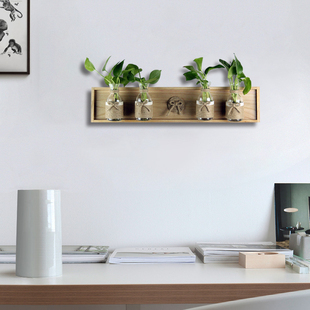 日式壁挂墙面木板手工麻绳玻璃花器创意室内房间装饰工艺品挂件