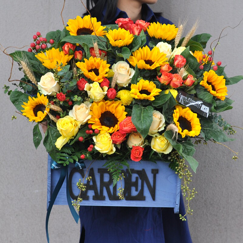 大花篮礼蓝桌面商务开业高端鲜花速递送同事生日送花上门长沙花店