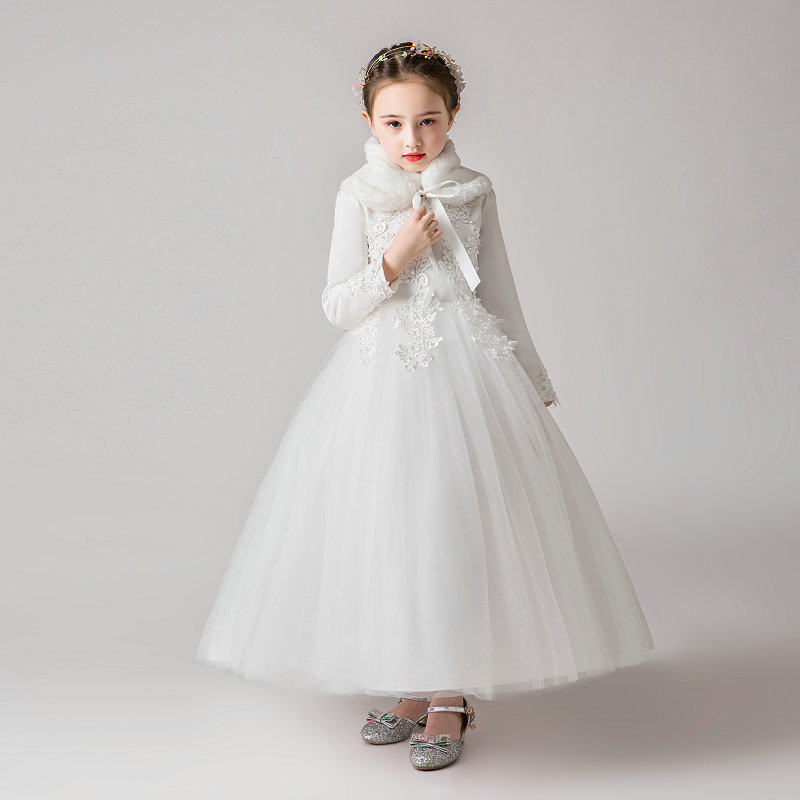 秋冬季花童公主裙女童儿童婚纱裙子演出礼服中大童连衣裙长裙加绒