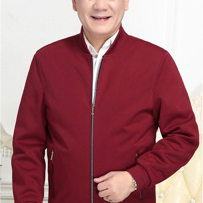 高端中老年男装休闲夹克男本命年酒红色上衣中年爸爸枣红茄克外套,男装,中老年上装,淘宝优惠券,粉丝福利购,淘宝优惠卷