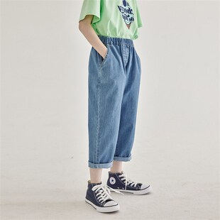 儿童春秋洋气简约浅蓝色牛仔裤2023新款女童纯棉宽松柔软长裤子