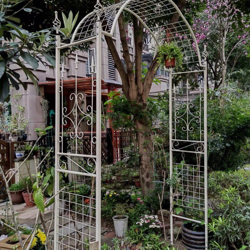 铁艺拱门花架欧式爬藤架子户外庭院花园花架鲜花月季园艺支架黑白