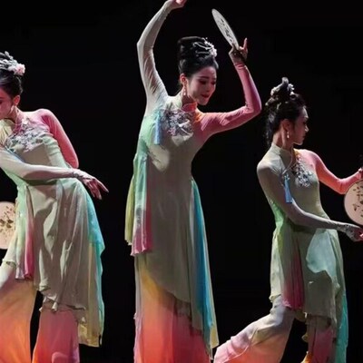 桃李杯淡妆浓抹总相宜舞蹈服装儿童成人团扇表演服古典舞中国风