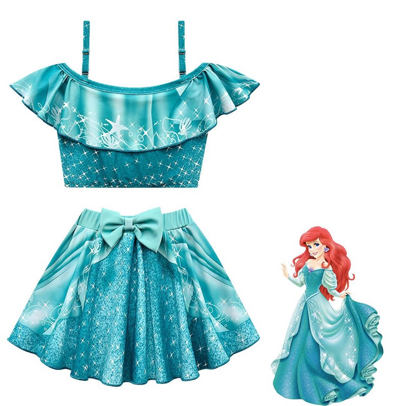 女童分体游泳衣灰姑娘睡美人长发公主爱丽儿海边温泉拍照洋气泳装
