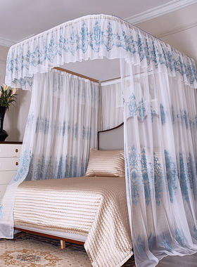 导轨蚊帐家用u型轨道夏天2021新款公主风夏季落地支架轻奢床幔