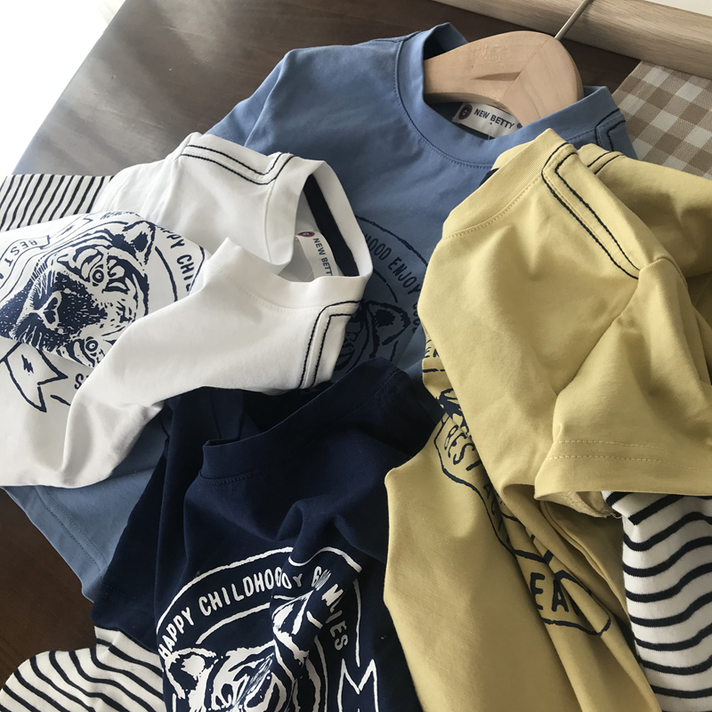 精梳棉~久洗不变型 100-160男童拼接长袖T恤 儿童宝宝春秋打底衫