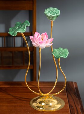 创意荷花摆件茶室陶瓷装饰品家居客厅玄关酒柜隔断新中式软装饰品