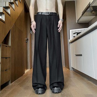 裤 免烫阔腿宽松坠感直筒轻熟风微喇叭西装 男士 黑色垂感显瘦小西裤