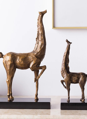 样板房家居酒店软装雕塑品抬腿马桌面摆件金属大理石动物客厅饰品