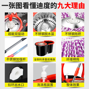 免手洗懒人家用一拖地干湿两用挤水桶拖布墩布净 拖把杆旋转通用式
