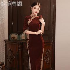 2025新款长款改良旗袍2023款年新款年轻女复古修身质七分袖高气走