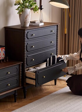 梵熙法式复古实木四斗柜美式小户型卧室床尾储物柜中古斗柜